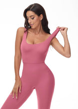 Load image into Gallery viewer, Rose Pink Sleeve Pilates Princess Cut-Out Bodycon Wide Leg Flared Jumpsuit