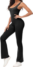 Load image into Gallery viewer, Black Sleeve Pilates Princess Cut-Out Bodycon Wide Leg Flared Jumpsuit
