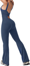 Load image into Gallery viewer, Royal Blue Sleeve Pilates Princess Cut-Out Bodycon Wide Leg Flared Jumpsuit