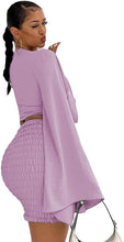 Load image into Gallery viewer, Light Purple Long Bell Sleeve Crop Top and Mini Skirt Set