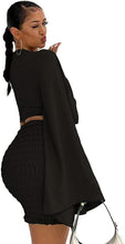 Load image into Gallery viewer, Black Bell Sleeve Crop Top and Mini Skirt Set