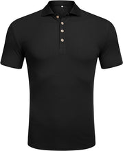 Load image into Gallery viewer, Men&#39;s Black Slim Fit Short Sleeve Muscle Polo Shirt