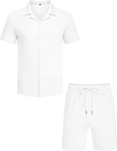 Load image into Gallery viewer, Men&#39;s Vacation Mood White Textured Button Up Shirt &amp; Shorts Set