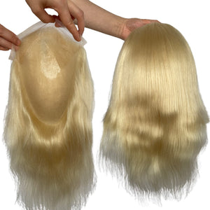 Chris European Human Hair Straight 12" Swiss Lace Blonde Toupee for Men