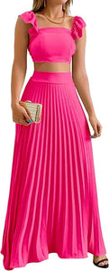 Fusha Pink Cap Sleeve Crop Top & High Waist Pleated Maxi Skirt