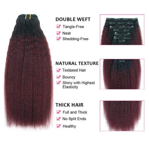 Bre Yaki Straight Burgundy 7 Piece Human Hair Clip-In Extensions