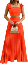 Load image into Gallery viewer, Orange Cap Sleeve Crop Top &amp; High Waist Pleated Maxi Skirt