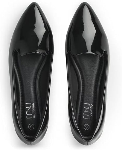 Women's Black Print Pointy Toe Loafers