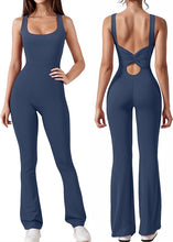 Load image into Gallery viewer, Royal Blue Sleeve Pilates Princess Cut-Out Bodycon Wide Leg Flared Jumpsuit
