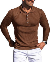 Load image into Gallery viewer, Men&#39;s Slim Fit Long Sleeve Brown Muscle Polo Shirt