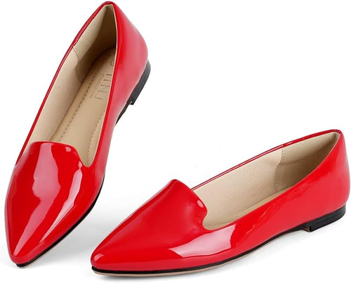 Women's Red Print Pointy Toe Loafers