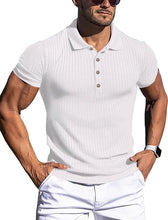 Load image into Gallery viewer, Men&#39;s White Slim Fit Short Sleeve Muscle Polo Shirt