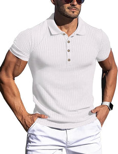 Men's White Slim Fit Short Sleeve Muscle Polo Shirt