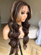 Load image into Gallery viewer, Stacy Human Hair Blend With Blonde Highlights Body Wave Lace Front Wig