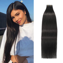 Load image into Gallery viewer, Ariana Straight Human Hair 1B Tape-In Hair Extensions