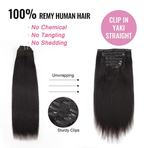 Kenya Yaki Straight 7 Piece Human Hair Clip-In Extensions