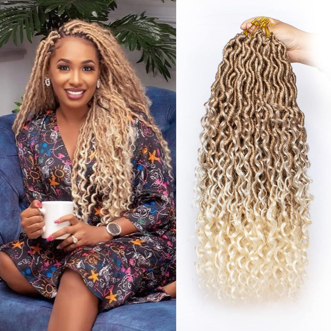 Honey Blonde #27/613 Boho Goddess Curly Fax Locs Crochet Hair Extensions