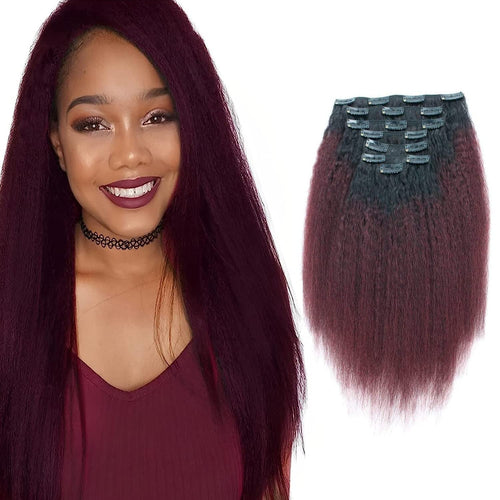 Bre Yaki Straight Burgundy 7 Piece Human Hair Clip-In Extensions