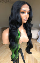 Load image into Gallery viewer, Kelly Green Skunk Strip Human Hair Blend Body Wave Lace Front Wig