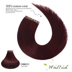 Red Burgundy 99J Human Hair Tape-In Hair Extensions