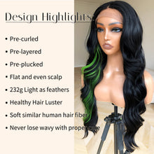 Load image into Gallery viewer, Kelly Green Skunk Strip Human Hair Blend Body Wave Lace Front Wig