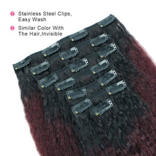 Load image into Gallery viewer, Bre Yaki Straight Burgundy 7 Piece Human Hair Clip-In Extensions