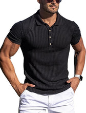 Load image into Gallery viewer, Men&#39;s Black Slim Fit Short Sleeve Muscle Polo Shirt