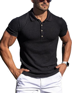 Men's Black Slim Fit Short Sleeve Muscle Polo Shirt