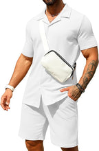 Load image into Gallery viewer, Men&#39;s Vacation Mood White Textured Button Up Shirt &amp; Shorts Set