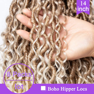 Honey Blonde #27/613 Boho Goddess Curly Fax Locs Crochet Hair Extensions