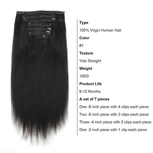 Yandy Yaki Straight #1 Human Hair Clip-In Extensions