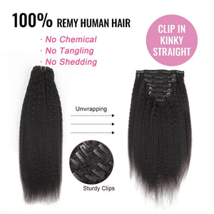 Amina Kinky Straight Human Hair Clip-In Extensions