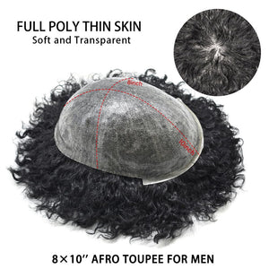 Alejandro 6" Afro Curly Human Hair PU Toupee for Men