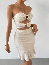 Load image into Gallery viewer, Lost in Paradise Textured Sweetheart Ruffle Cut-Out Mini Dress