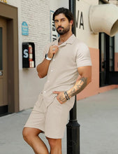 Load image into Gallery viewer, Men&#39;s Vacation Mood Khaki Textured Button Up Shirt &amp;Shorts Set