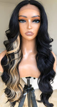 Load image into Gallery viewer, Blonde Skunk Strip Human Hair Blend Body Wave Lace Front Wig