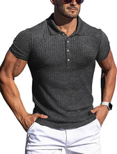 Load image into Gallery viewer, Men&#39;s Grey Slim Fit Short Sleeve Muscle Polo Shirt