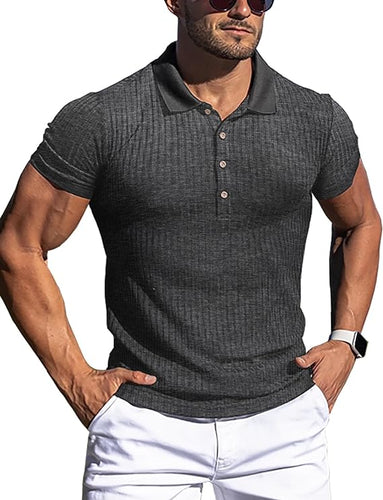 Men's Grey Slim Fit Short Sleeve Muscle Polo Shirt