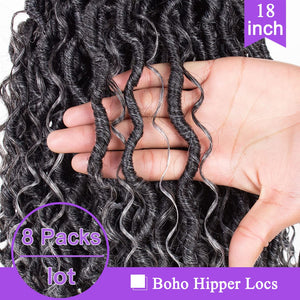 Grey Boho Goddess Curly Fax Locs Crochet Hair Extensions
