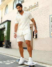 Load image into Gallery viewer, Men&#39;s Wavy White Textured Button Up Shirt &amp; Shorts Set