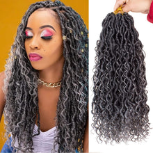 Load image into Gallery viewer, Grey Boho Goddess Curly Fax Locs Crochet Hair Extensions