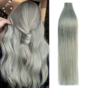 Icy Silver & Gray Human Hair Tape-In Hair Extensions