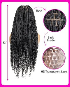 Goddess #1B Crochet Box Braids with Curly Ends Lace Front Wig