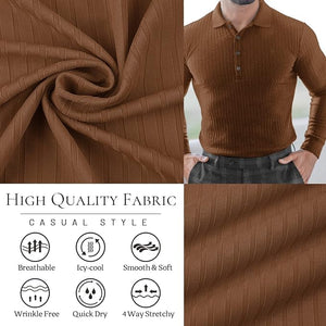 Men's Slim Fit Long Sleeve Brown Muscle Polo Shirt