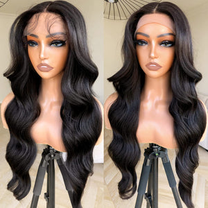 Nikki Jet Black Human Hair Blend Body Wave Lace Front Wig