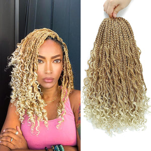 Naomi 27/613 Blonde Goddess Crochet Box Braids with Curly Ends Hair Extensions