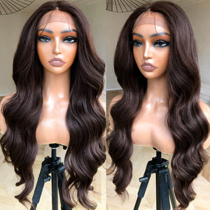 Hilary Brown Human Hair Blend Body Wave Lace Front Wig