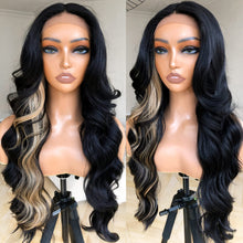 Load image into Gallery viewer, Blonde Skunk Strip Human Hair Blend Body Wave Lace Front Wig