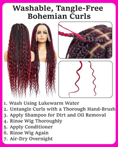 Sexy Red Goddess Crochet Box Braids with Curly Ends Lace Front Wig