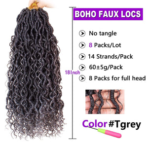 Grey Boho Goddess Curly Fax Locs Crochet Hair Extensions